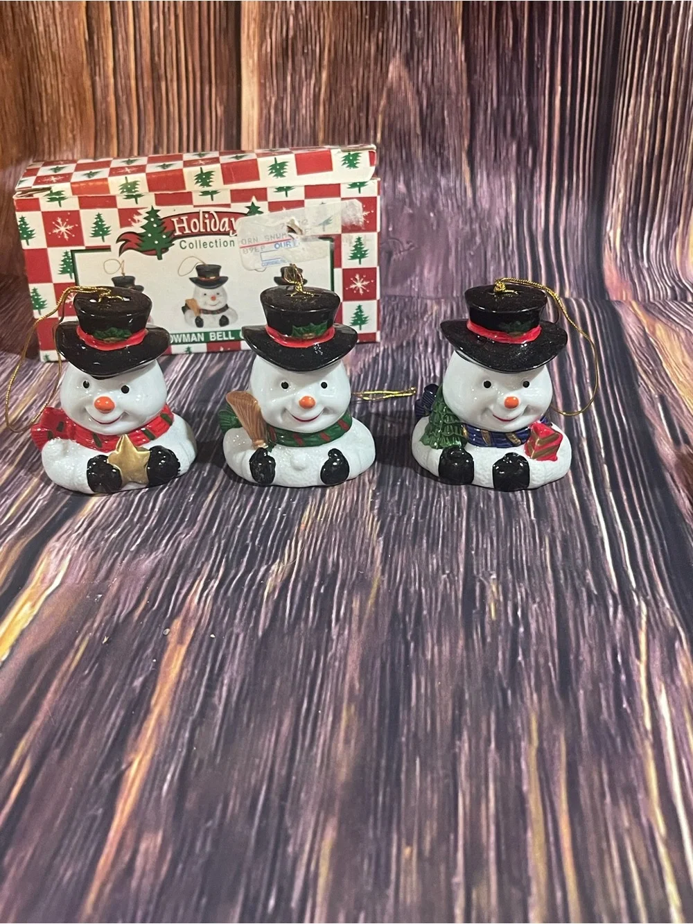 Snowman Bell Ornaments - Set of 3 (White)